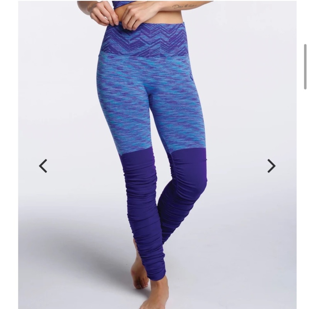 Purple and blue patterned leggings